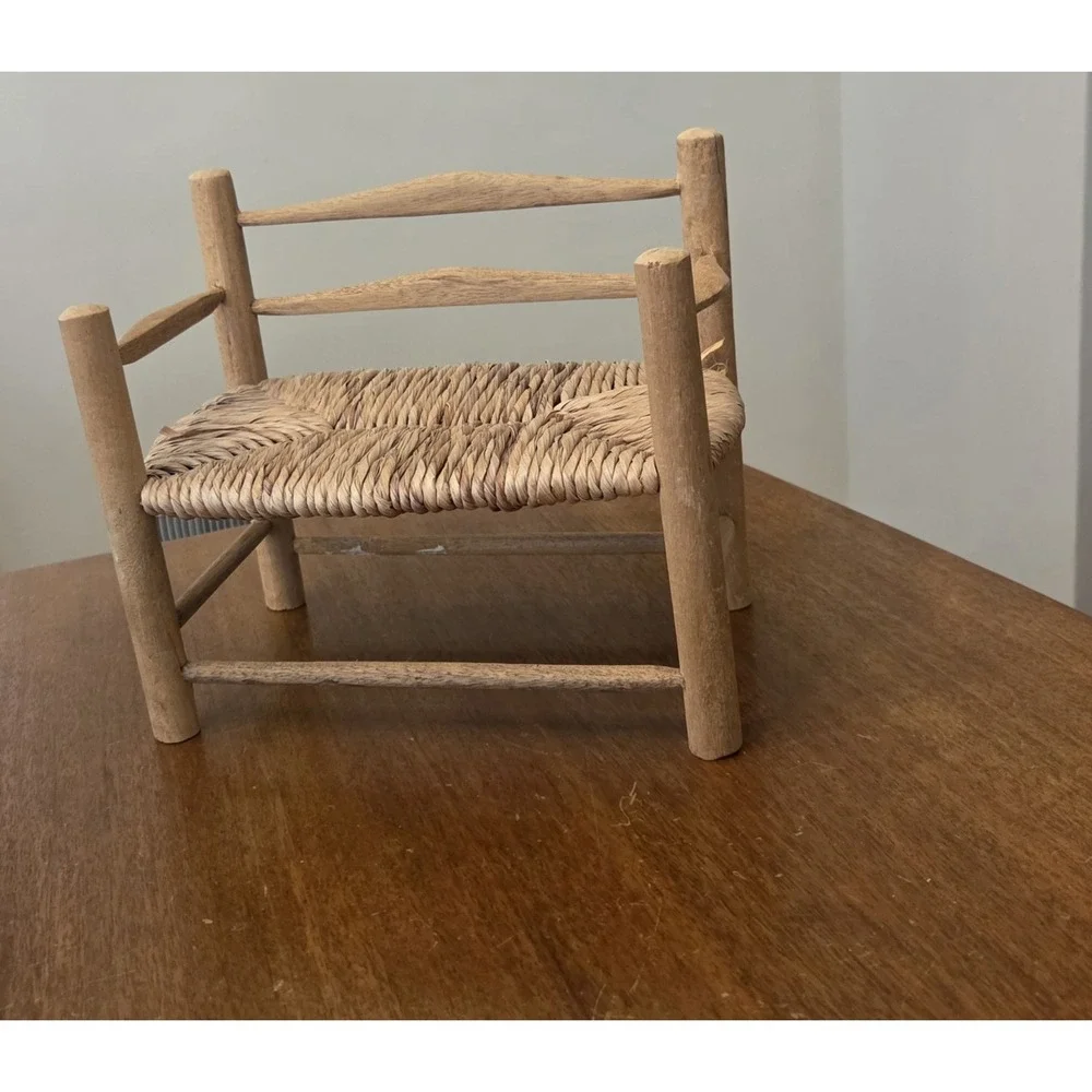Miniature‎ Wicker Ladderback Bench Dolls 9x7x5 Cottage